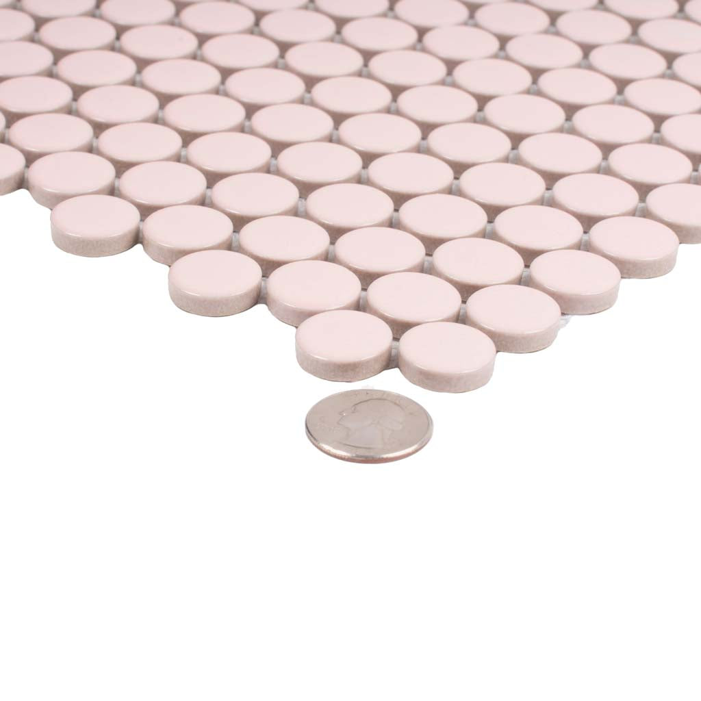 Nude Pink 12x12 Glossy Penny Round Porcelain Mosaic Tile (10 pack, 9.87 sq ft/case)
