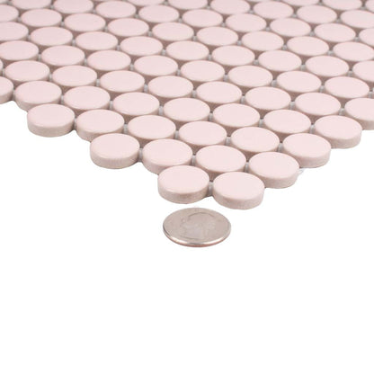 Nude Pink 12x12 Glossy Penny Round Porcelain Mosaic Tile (10 pack, 9.87 sq ft/case) - Sample