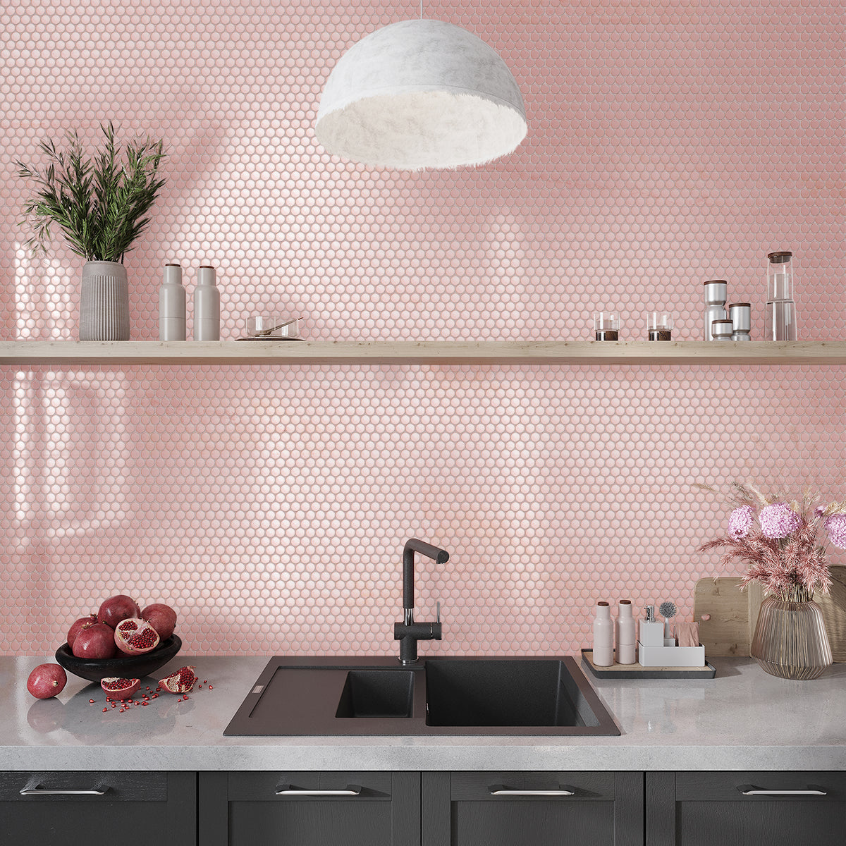 Nude Pink 12x12 Glossy Penny Round Porcelain Mosaic Tile (10 pack, 9.87 sq ft/case)