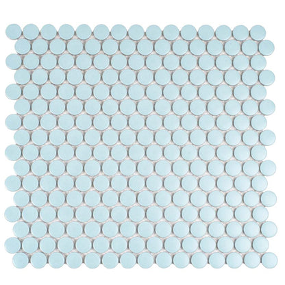 Cyan Blue 12x12 Matte Penny Round Porcelain Mosaic Tile (10 pack, 9.87 sq ft/case) - Sample