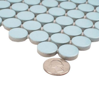 Cyan Blue 12x12 Matte Penny Round Porcelain Mosaic Tile (10 pack, 9.87 sq ft/case)