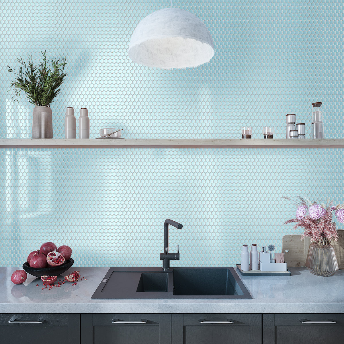 Cyan Blue 12x12 Matte Penny Round Porcelain Mosaic Tile (10 pack, 9.87 sq ft/case)