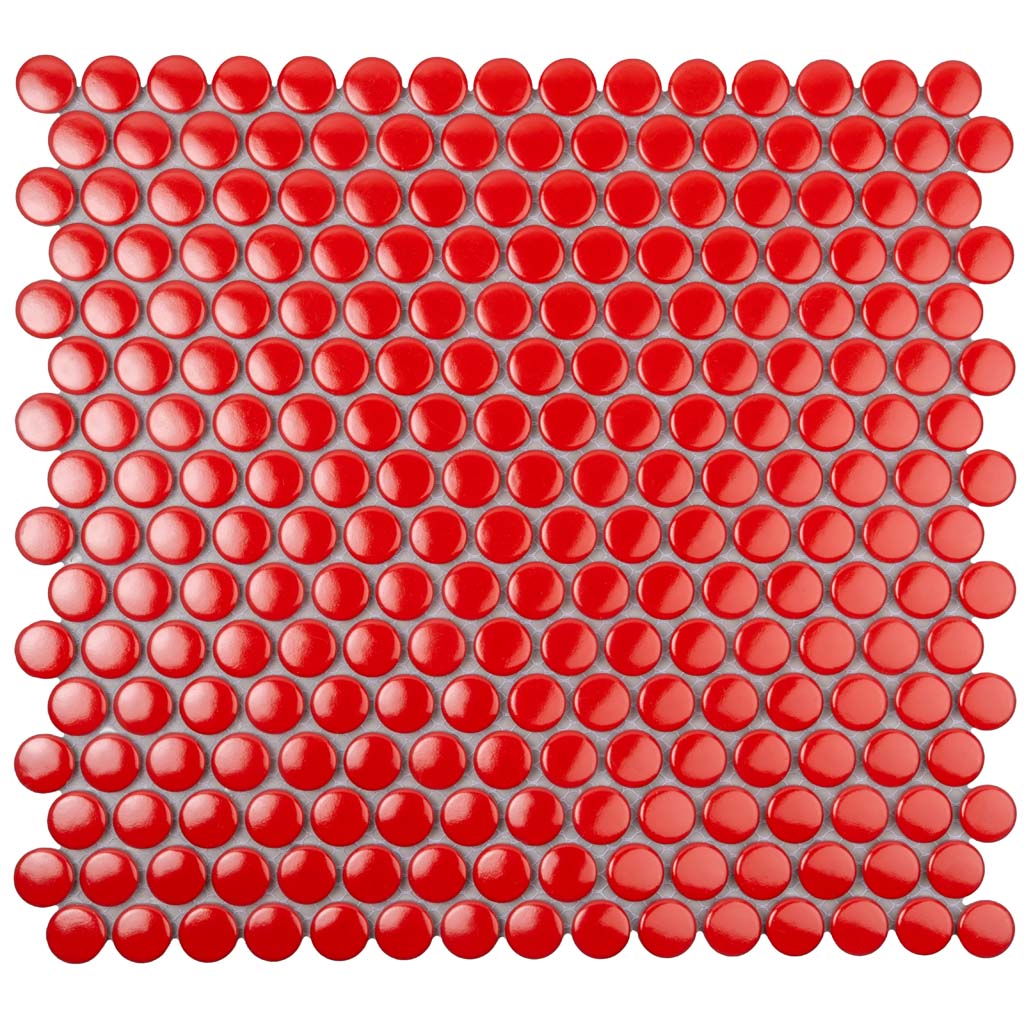 Red 12x12 Glossy Penny Round Porcelain Mosaic Tile (10 pack, 9.87 sq ft/case)