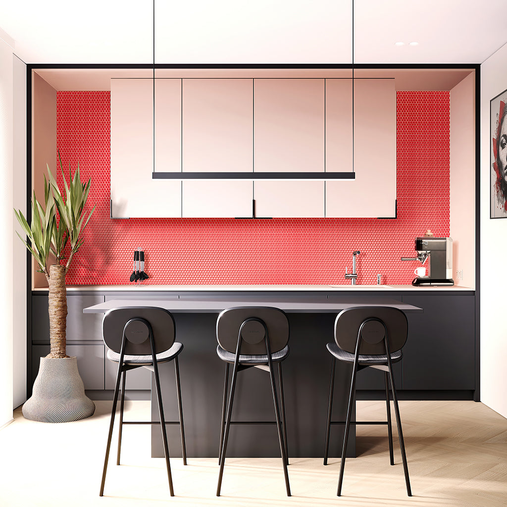 Red 12x12 Glossy Penny Round Porcelain Mosaic Tile (10 pack, 9.87 sq ft/case)