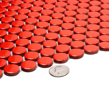 Red 12x12 Glossy Penny Round Porcelain Mosaic Tile (10 pack, 9.87 sq ft/case)