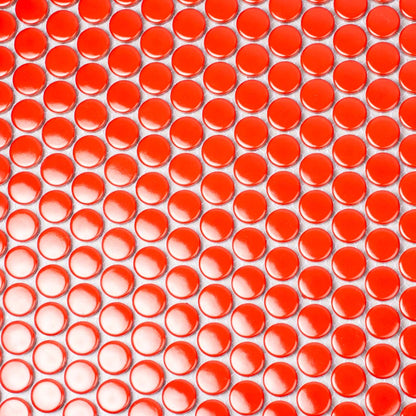Red 12x12 Glossy Penny Round Porcelain Mosaic Tile (10 pack, 9.87 sq ft/case) - Sample