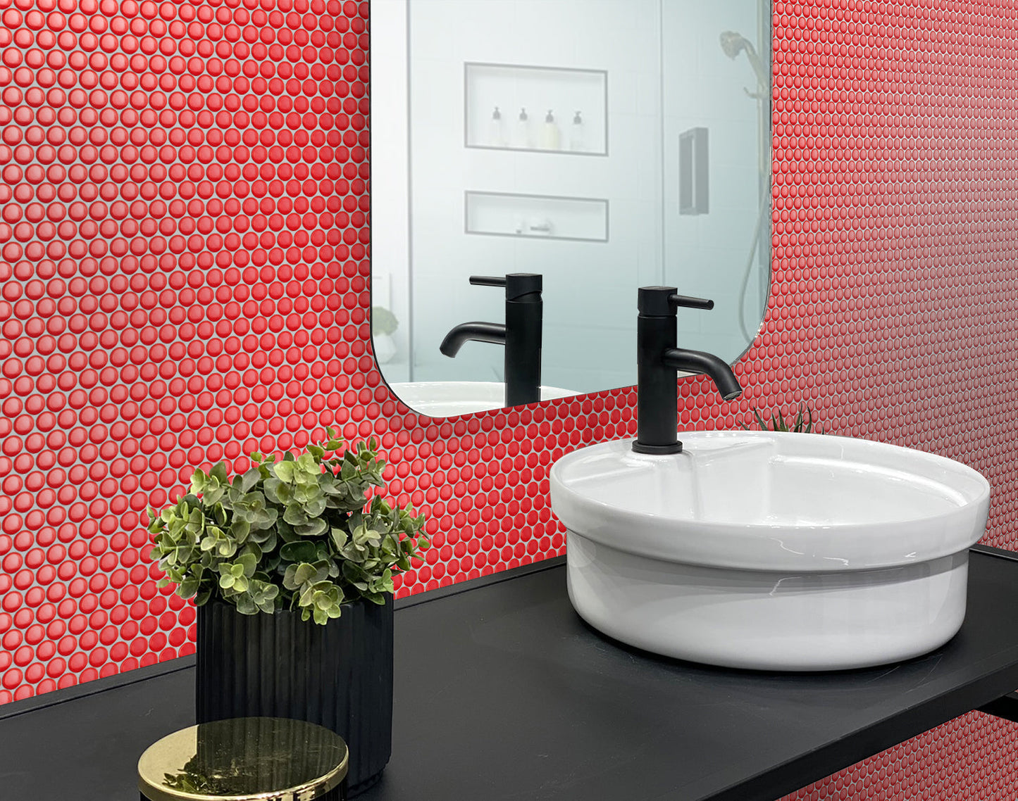 Red 12x12 Glossy Penny Round Porcelain Mosaic Tile (10 pack, 9.87 sq ft/case)