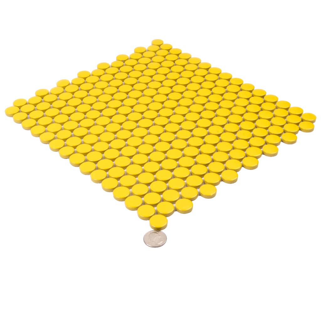 Yellow 12x12 Glossy Penny Round Porcelain Mosaic Tile (10 pack, 9.87 sq ft/case)