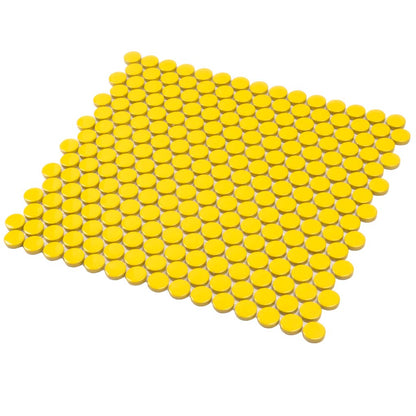 Yellow 12x12 Glossy Penny Round Porcelain Mosaic Tile (10 pack, 9.87 sq ft/case) - Sample