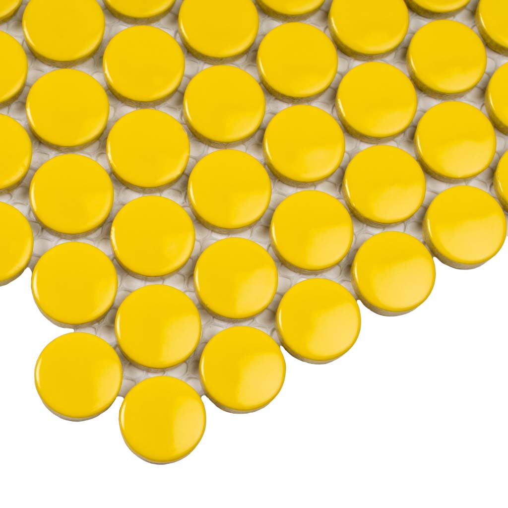 Yellow 12x12 Glossy Penny Round Porcelain Mosaic Tile (10 pack, 9.87 sq ft/case)