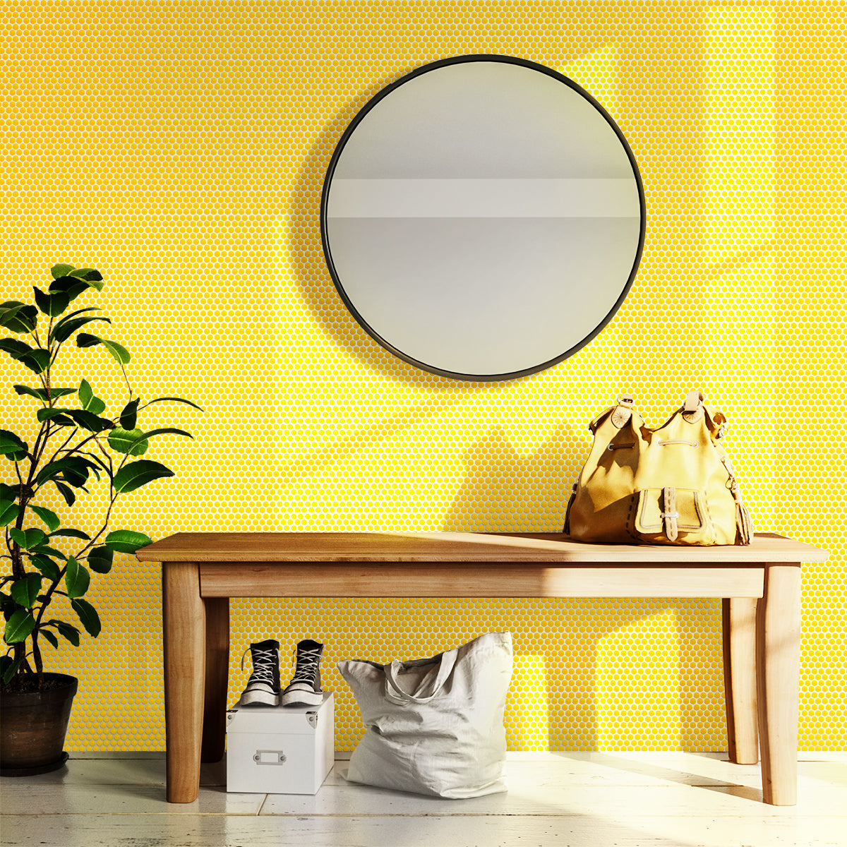 Yellow 12x12 Glossy Penny Round Porcelain Mosaic Tile (10 pack, 9.87 sq ft/case) - Sample