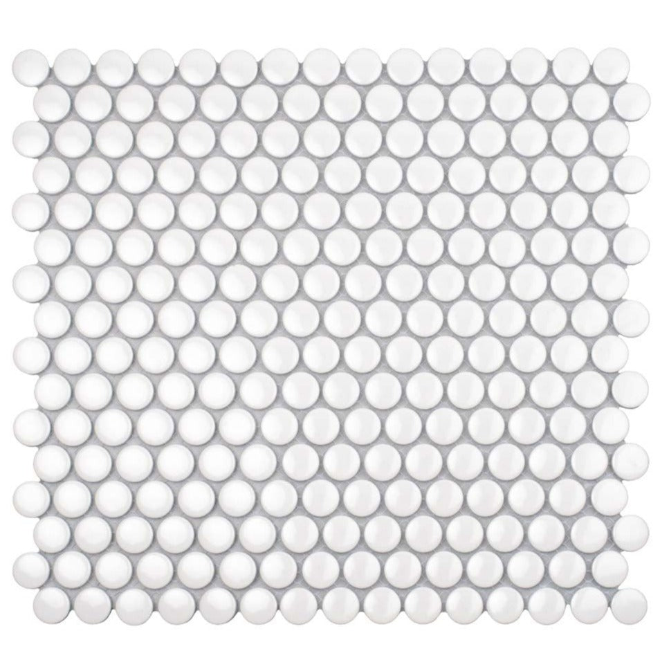 Cotton White 12x12 Glossy Penny Round Porcelain Mosaic Tile (10 pack, 9.87 sq ft/case)