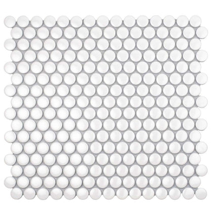 Cotton White 12x12 Glossy Penny Round Porcelain Mosaic Tile (10 pack, 9.87 sq ft/case)