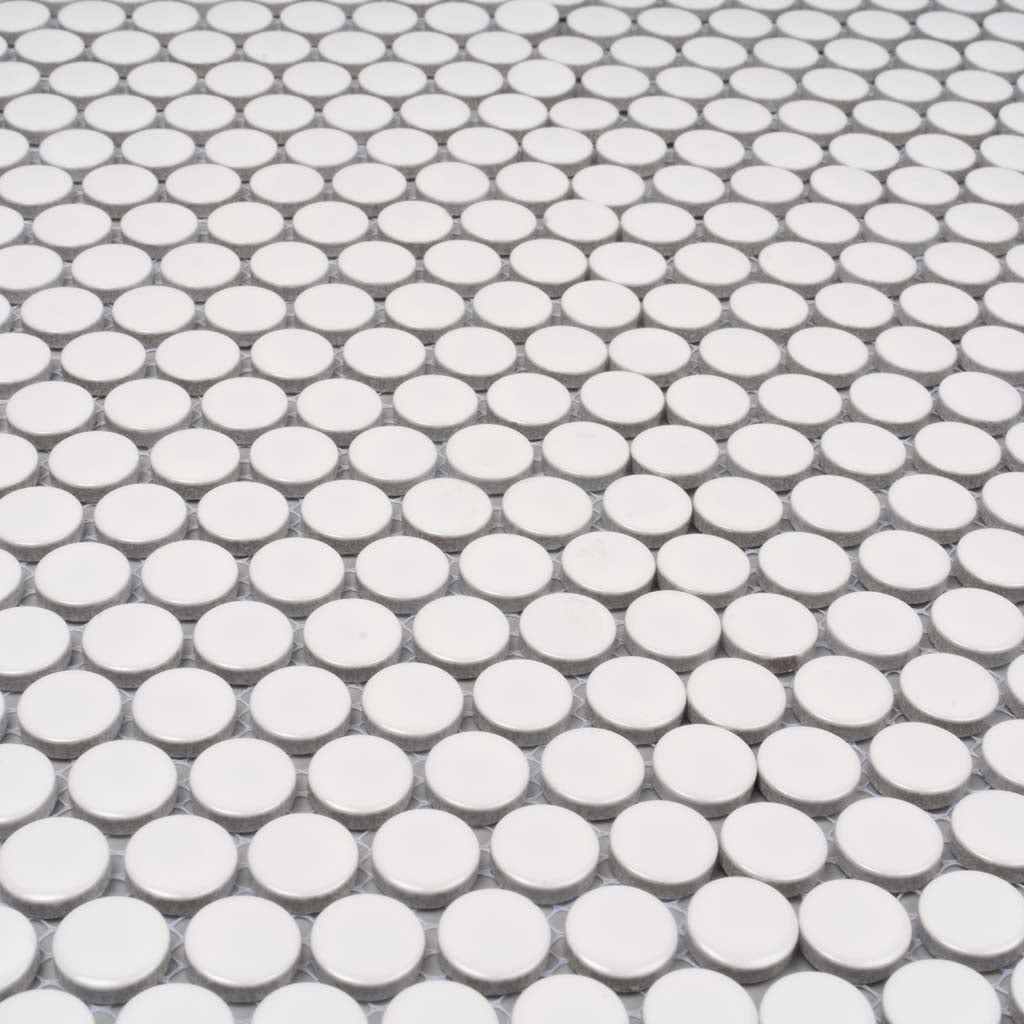 Cotton White 12x12 Glossy Penny Round Porcelain Mosaic Tile (10 pack, 9.87 sq ft/case)