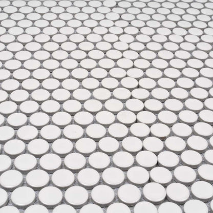 Cotton White 12x12 Glossy Penny Round Porcelain Mosaic Tile (10 pack, 9.87 sq ft/case)
