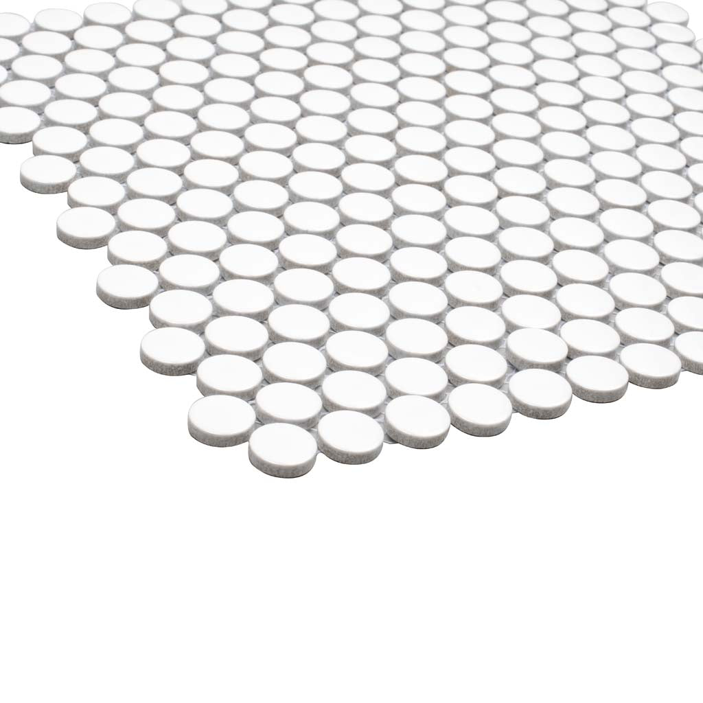 Cotton White 12x12 Glossy Penny Round Porcelain Mosaic Tile (10 pack, 9.87 sq ft/case)