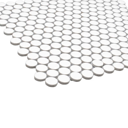 Cotton White 12x12 Glossy Penny Round Porcelain Mosaic Tile (10 pack, 9.87 sq ft/case) - Sample
