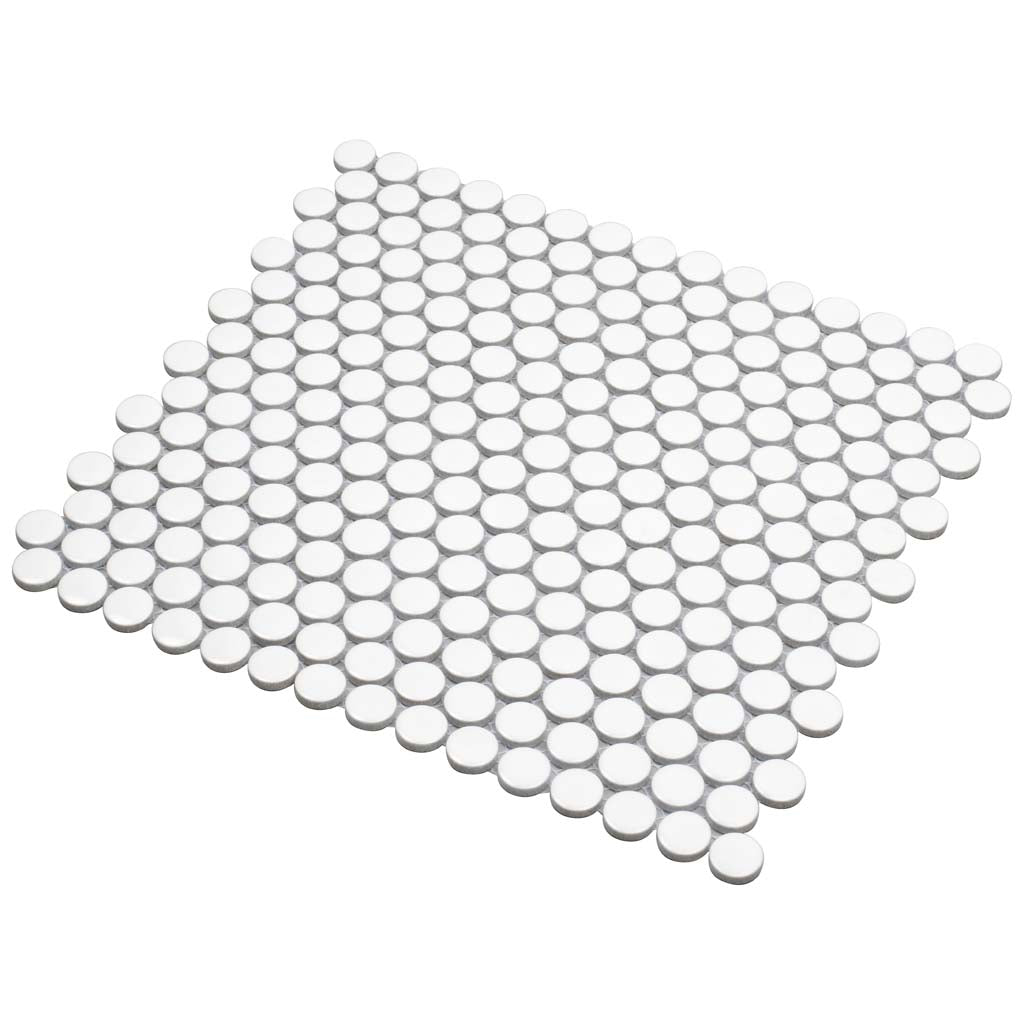 Cotton White 12x12 Glossy Penny Round Porcelain Mosaic Tile (10 pack, 9.87 sq ft/case)