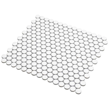 Cotton White 12x12 Glossy Penny Round Porcelain Mosaic Tile (10 pack, 9.87 sq ft/case)