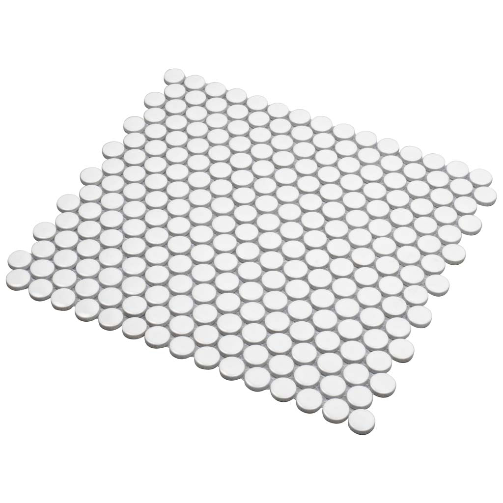 Cotton White 12x12 Glossy Penny Round Porcelain Mosaic Tile (10 pack, 9.87 sq ft/case)