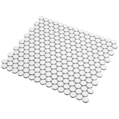 Cotton White 12x12 Glossy Penny Round Porcelain Mosaic Tile (10 pack, 9.87 sq ft/case) - Sample