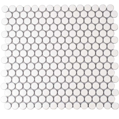 Pearl White 12x12 Matte Penny Round Porcelain Mosaic Tile (10 pack, 9.87 sq ft/case) - Sample