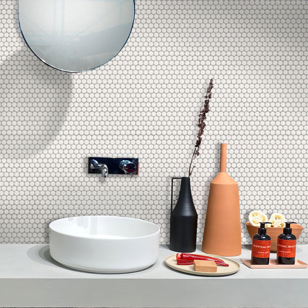 Pearl White 12x12 Matte Penny Round Porcelain Mosaic Tile (10 pack, 9.87 sq ft/case)