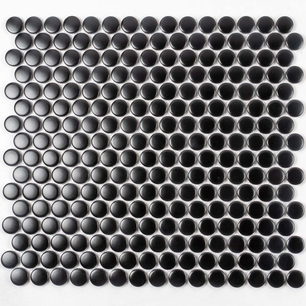 Black 12x12 Glossy Penny Round Porcelain Mosaic Tile (10 pack, 9.87 sq ft/case)