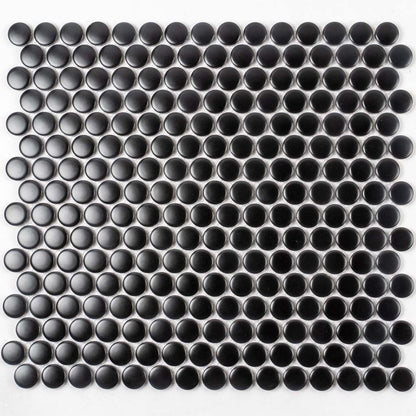 Black 12x12 Glossy Penny Round Porcelain Mosaic Tile (10 pack, 9.87 sq ft/case) - Sample