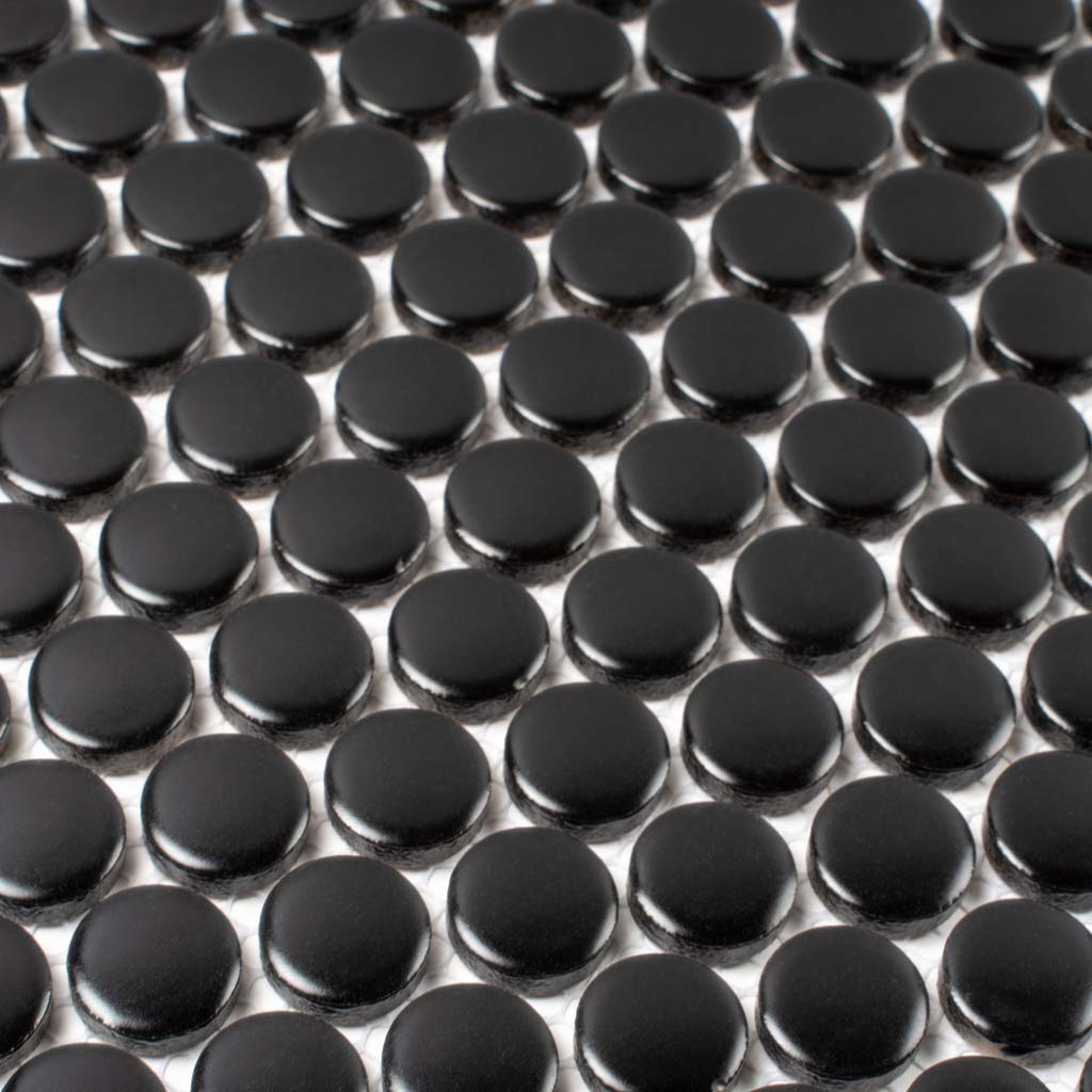 Black 12x12 Glossy Penny Round Porcelain Mosaic Tile (10 pack, 9.87 sq ft/case)