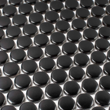 Black 12x12 Glossy Penny Round Porcelain Mosaic Tile (10 pack, 9.87 sq ft/case) - Sample