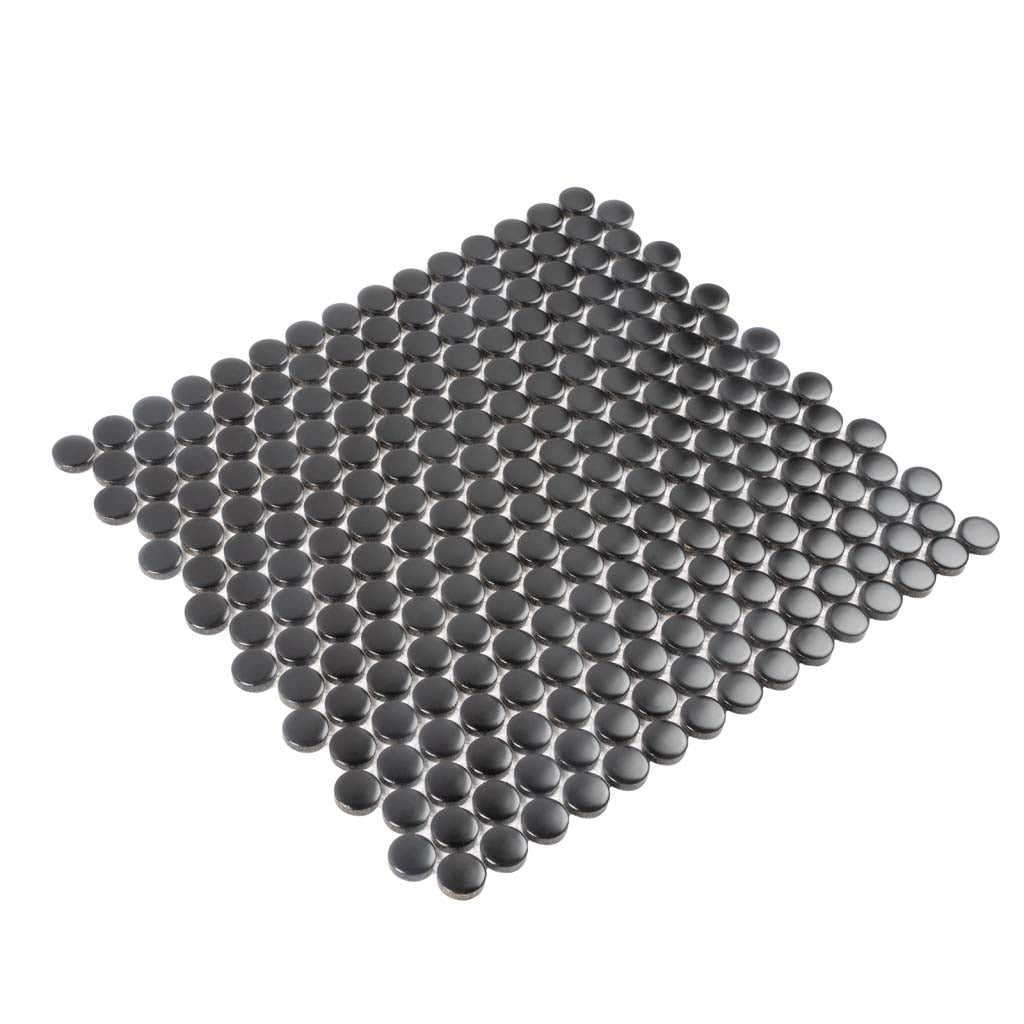 Black 12x12 Glossy Penny Round Porcelain Mosaic Tile (10 pack, 9.87 sq ft/case)