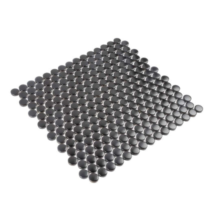Black 12x12 Glossy Penny Round Porcelain Mosaic Tile (10 pack, 9.87 sq ft/case) - Sample