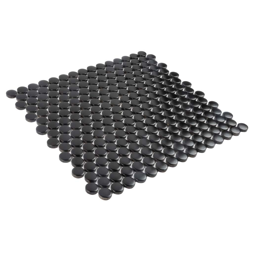 Black 12x12 Glossy Penny Round Porcelain Mosaic Tile (10 pack, 9.87 sq ft/case)