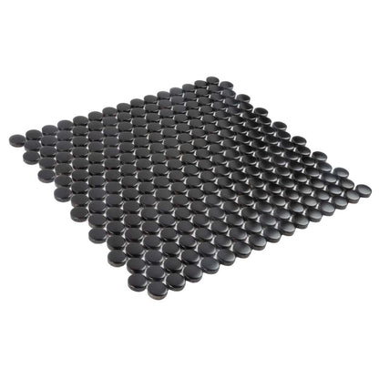 Black 12x12 Glossy Penny Round Porcelain Mosaic Tile (10 pack, 9.87 sq ft/case) - Sample