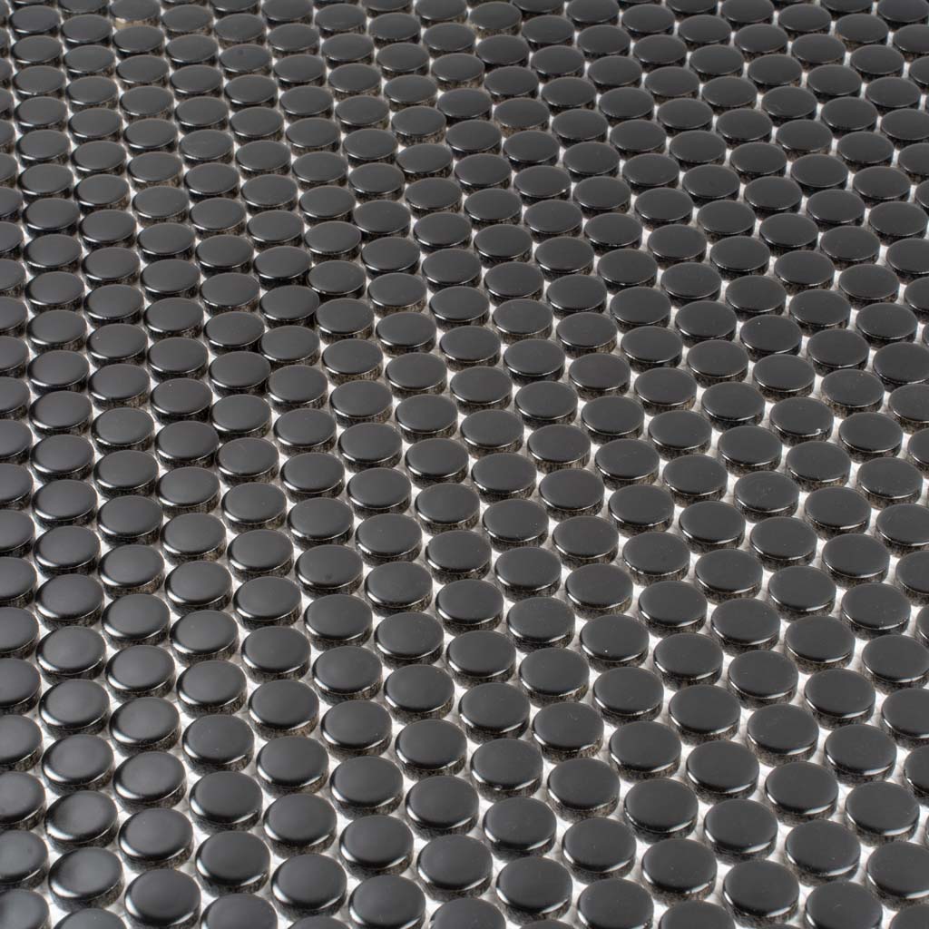 Black 12x12 Glossy Penny Round Porcelain Mosaic Tile (10 pack, 9.87 sq ft/case)