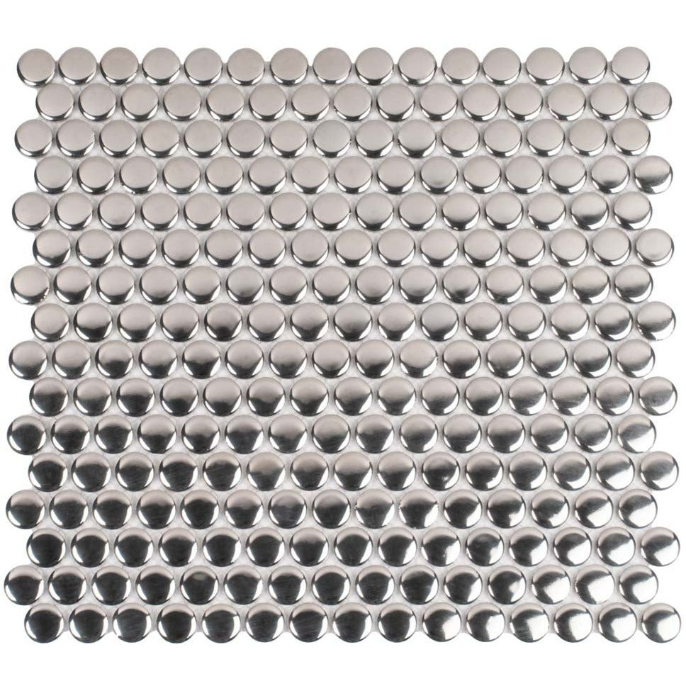 Metallic Silver 12x12 Glossy Penny Round Porcelain Mosaic Tile (10 pack, 9.87 sq ft/case)