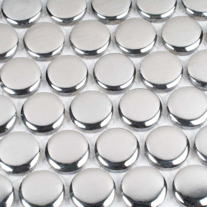 Metallic Silver 12x12 Glossy Penny Round Porcelain Mosaic Tile (10 pack, 9.87 sq ft/case) - Sample