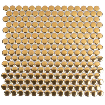 Gold 12x12 Glossy Penny Round Porcelain Mosaic Tile (10 pack, 9.87 sq ft/case) - Sample