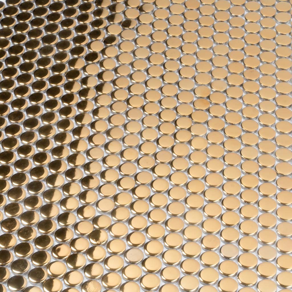 Gold 12x12 Glossy Penny Round Porcelain Mosaic Tile (10 pack, 9.87 sq ft/case) - Sample