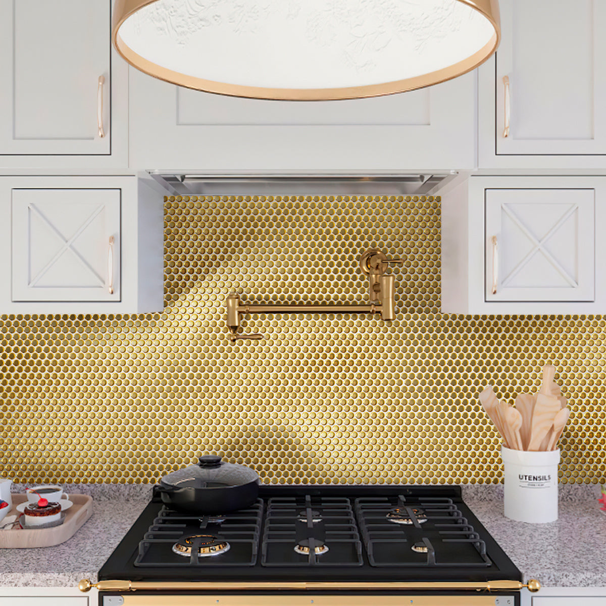Gold 12x12 Glossy Penny Round Porcelain Mosaic Tile (10 pack, 9.87 sq ft/case)