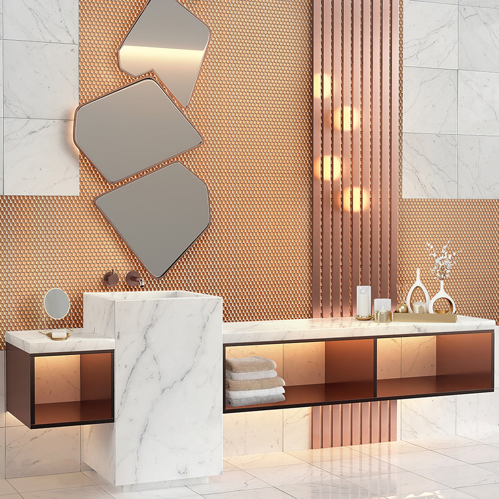Copper Gold 12x12 Matte Penny Round Porcelain Mosaic Tile (10 pack, 9.87 sq ft/case)