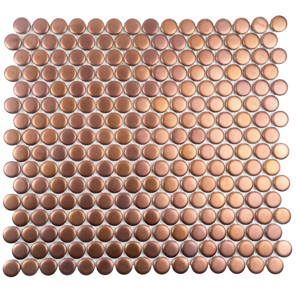 Copper Gold 12x12 Matte Penny Round Porcelain Mosaic Tile (10 pack, 9.87 sq ft/case) - Sample