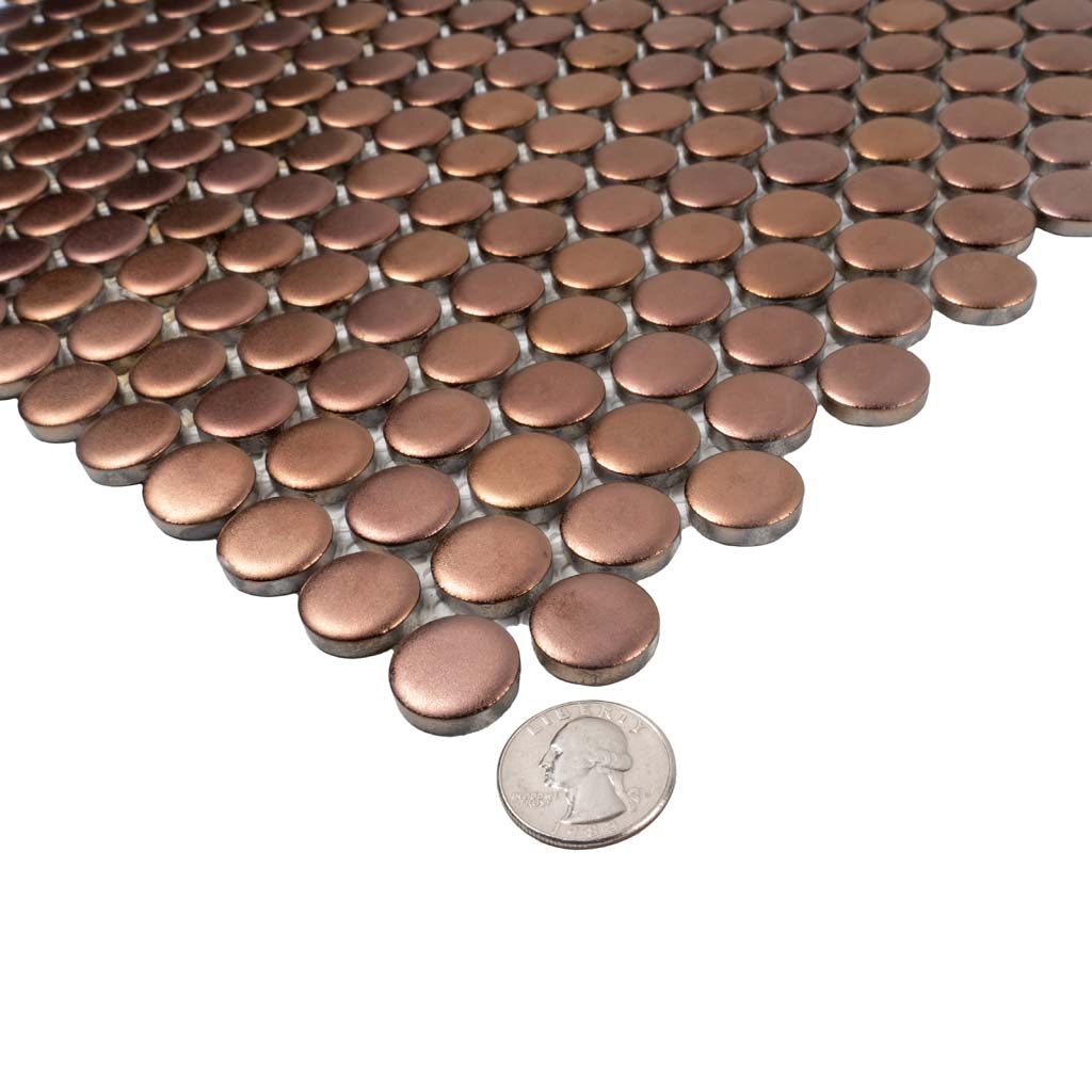 Copper Gold 12x12 Matte Penny Round Porcelain Mosaic Tile (10 pack, 9.87 sq ft/case) - Sample