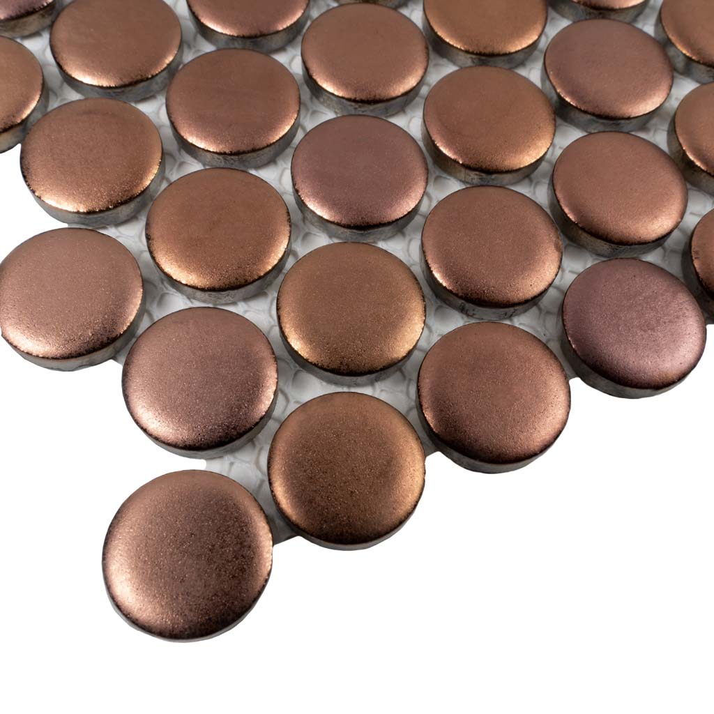 Copper Gold 12x12 Matte Penny Round Porcelain Mosaic Tile (10 pack, 9.87 sq ft/case) - Sample
