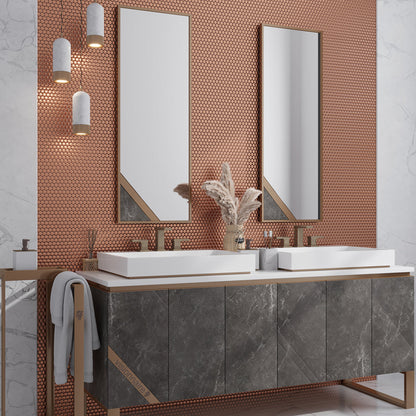 Copper Gold 12x12 Matte Penny Round Porcelain Mosaic Tile (10 pack, 9.87 sq ft/case) - Sample