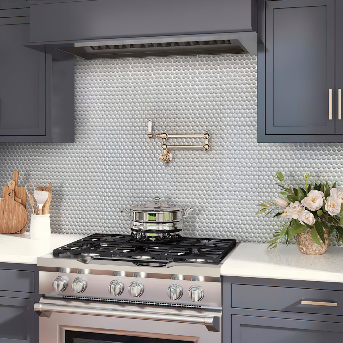 Portland Gray 12x12 Glossy Penny Round Porcelain Mosaic Tile (10 pack, 9.87 sq ft/case)