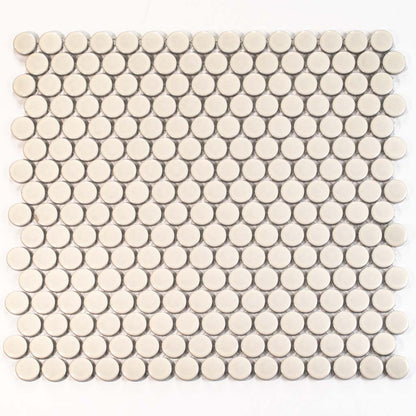 Ivory Beige 12x12 Glossy Penny Round Porcelain Mosaic Tile (10 pack, 9.87 sq ft/case)