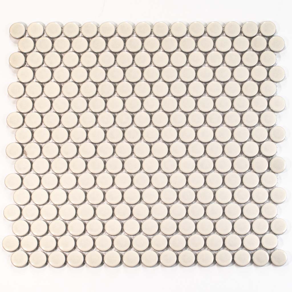 Ivory Beige 12x12 Glossy Penny Round Porcelain Mosaic Tile (10 pack, 9.87 sq ft/case) - Sample