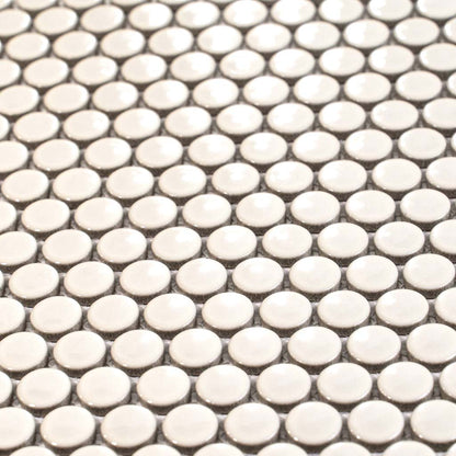 Ivory Beige 12x12 Glossy Penny Round Porcelain Mosaic Tile (10 pack, 9.87 sq ft/case) - Sample